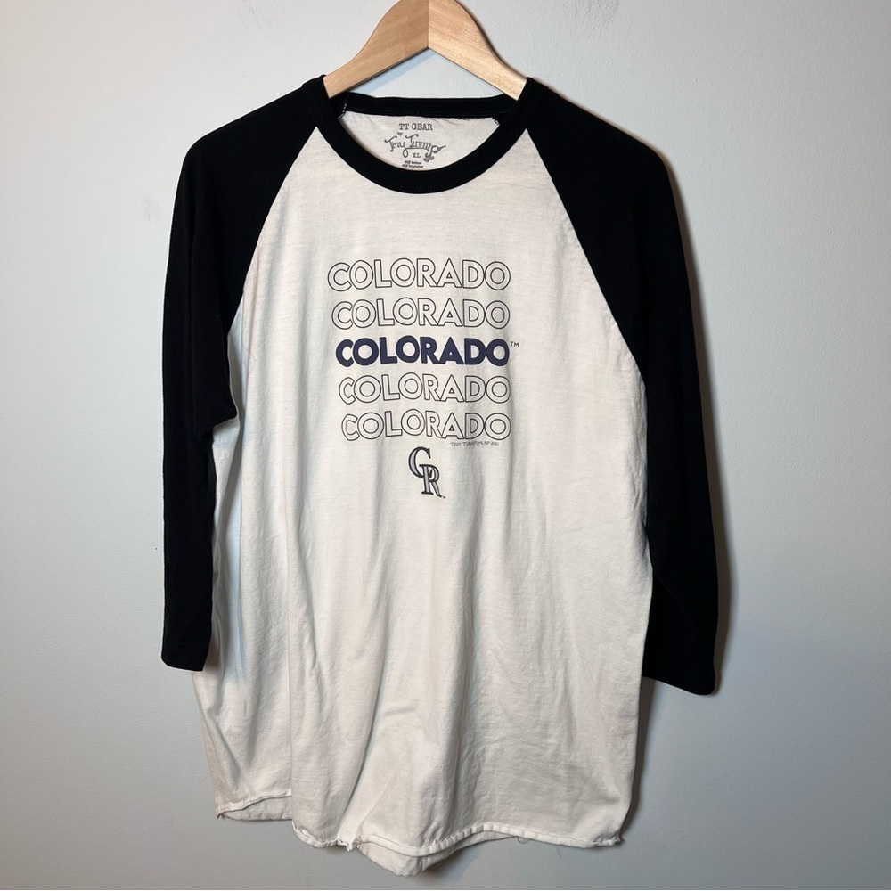 Colorado Rockies Stacked 3/4 Black Sleeve Raglan Shirt Unisex XL Baseball MLB